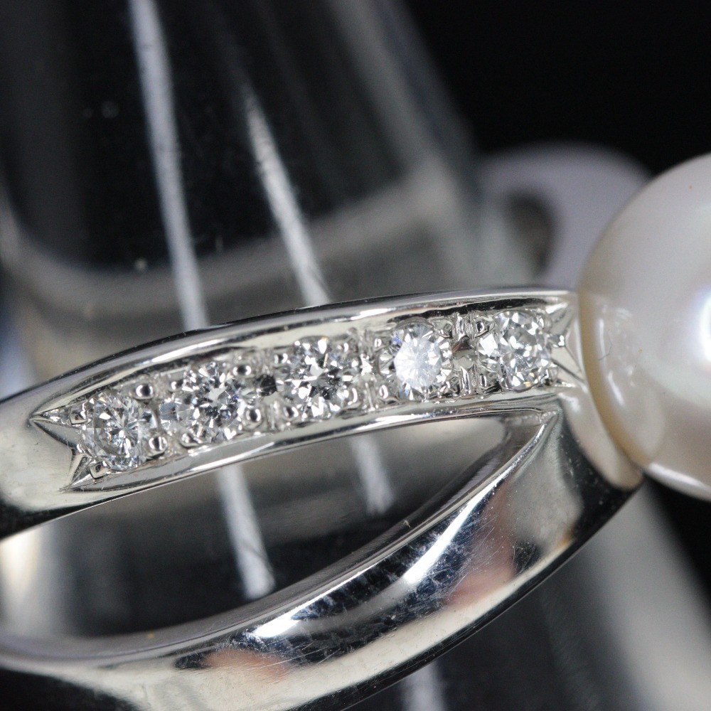 ☆ CAMELLIA カメリア 真珠 パール リング 指輪 ダイヤモンド 0.18cts