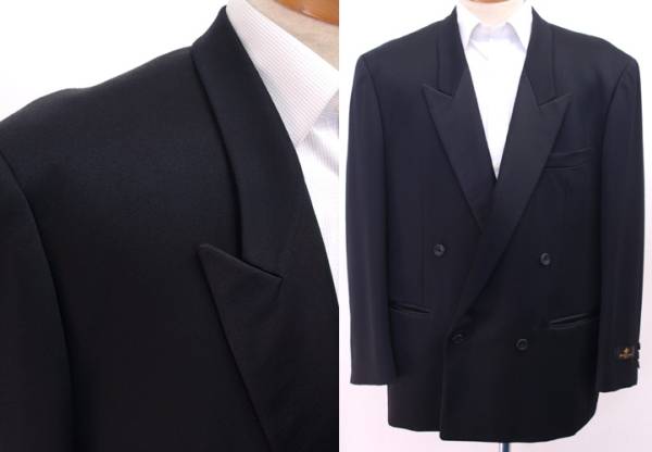 ◆L/T170-175黒ブラック/サテン襟/ダブルタキシードジャケット