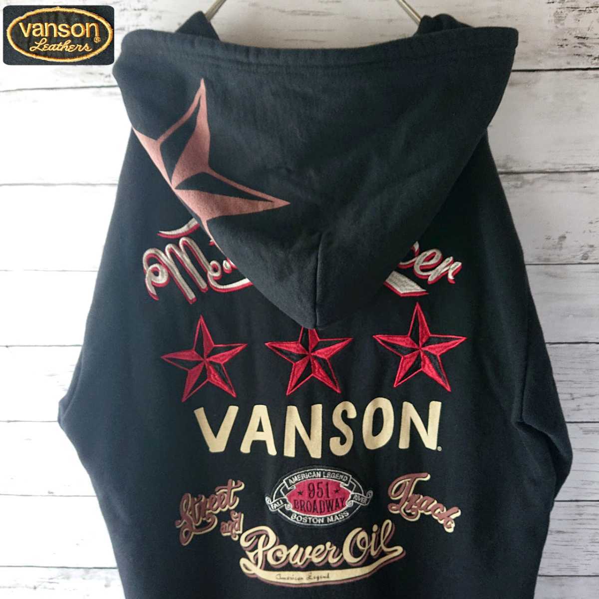 【美品】バンソン VANSON ジップアップパーカー 刺繍ロゴ