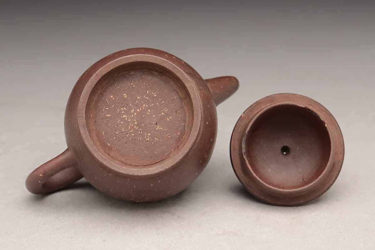 CX491 時代物 梨皮泥 文琳形 砲口 梨皮紫砂壺 高6.5cm・梨皮泥砲口後手