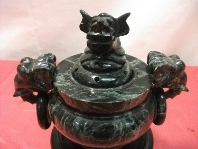 希少未使用 天然石 蛍石 香炉 三足 獅子頭 象耳 中国美術 希少未