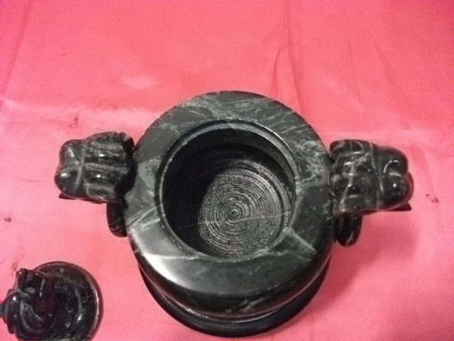 希少未使用 天然石 蛍石 香炉 三足 獅子頭 象耳 中国美術 希少未
