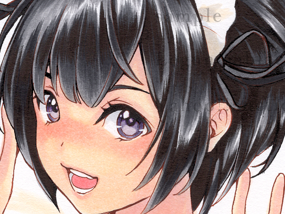 オリジナル 手描きイラスト 色紙 水着メイドさん オリジナル 手描き