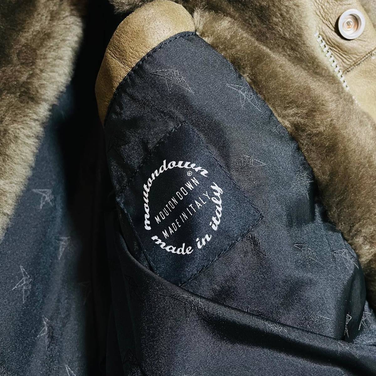 1PIU1UGUALE3 エンメティ 19AW ムートンレザー豹柄フードダウンコート 