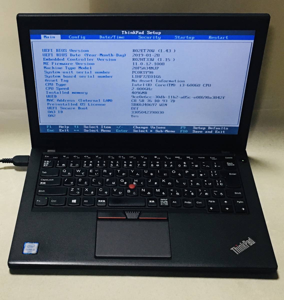 【Bios OK】 Lenovo ThinkPad X260 i3-6006U/4GB 第6世代●④