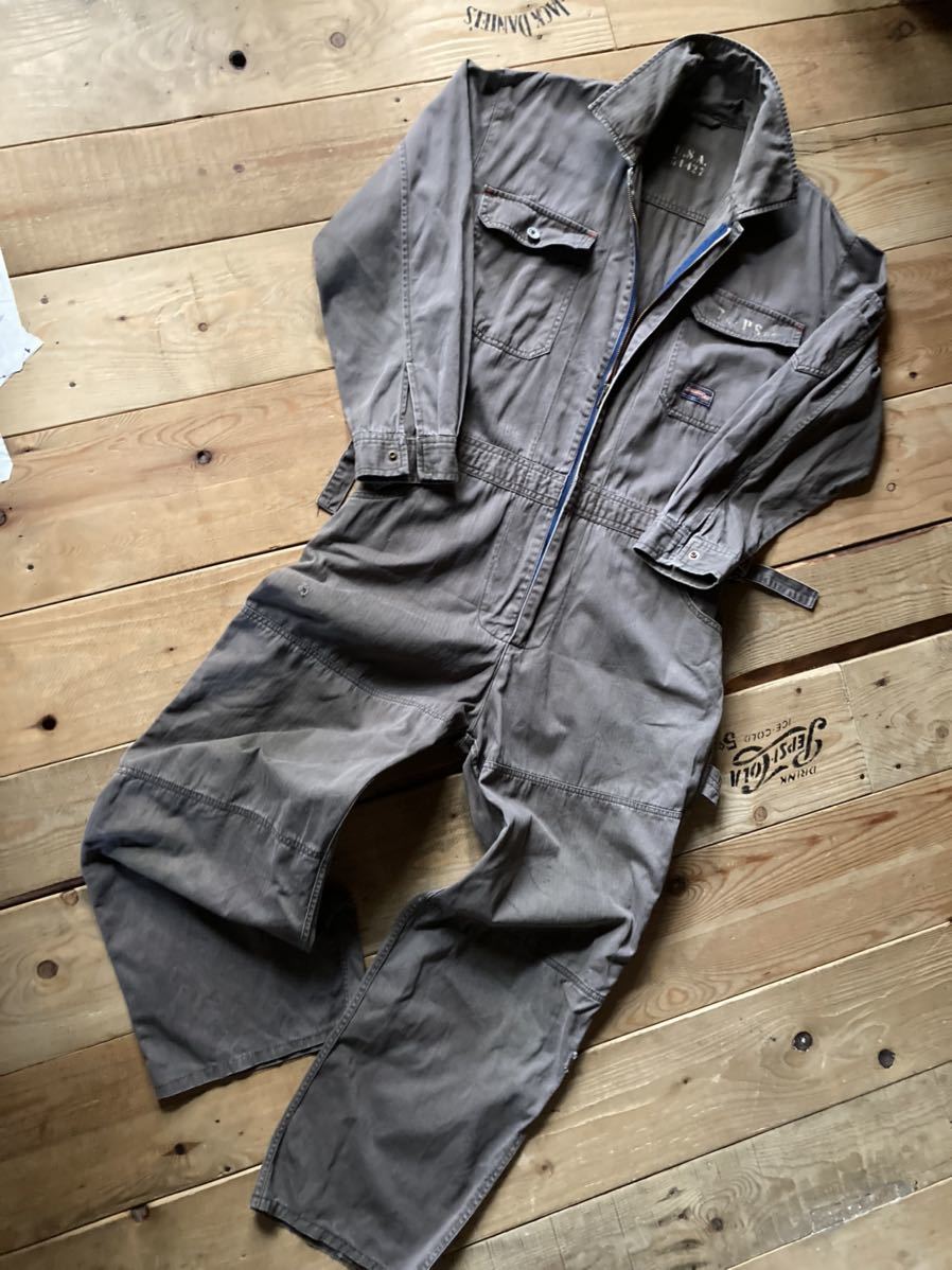 ツナギ オールインワンLワーク アメカジ 作業着 ガレージ ウェアMOONムーン仕様ステンシルUSAセットアップ アーミーミリタリーヘリンボーン