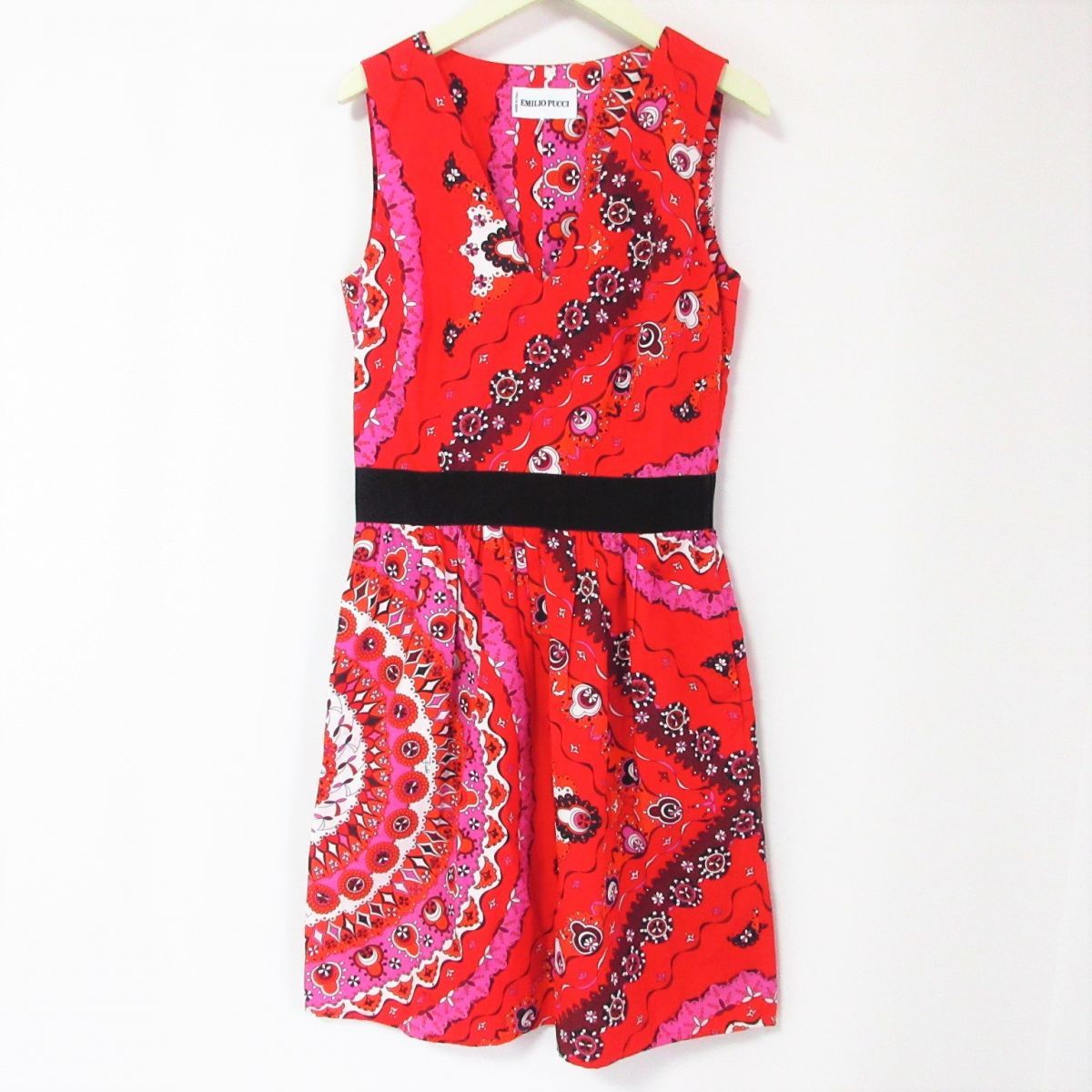 美品 Emilio Pucci エミリオプッチ 総柄 プッチ柄 膝丈 ノースリーブ 