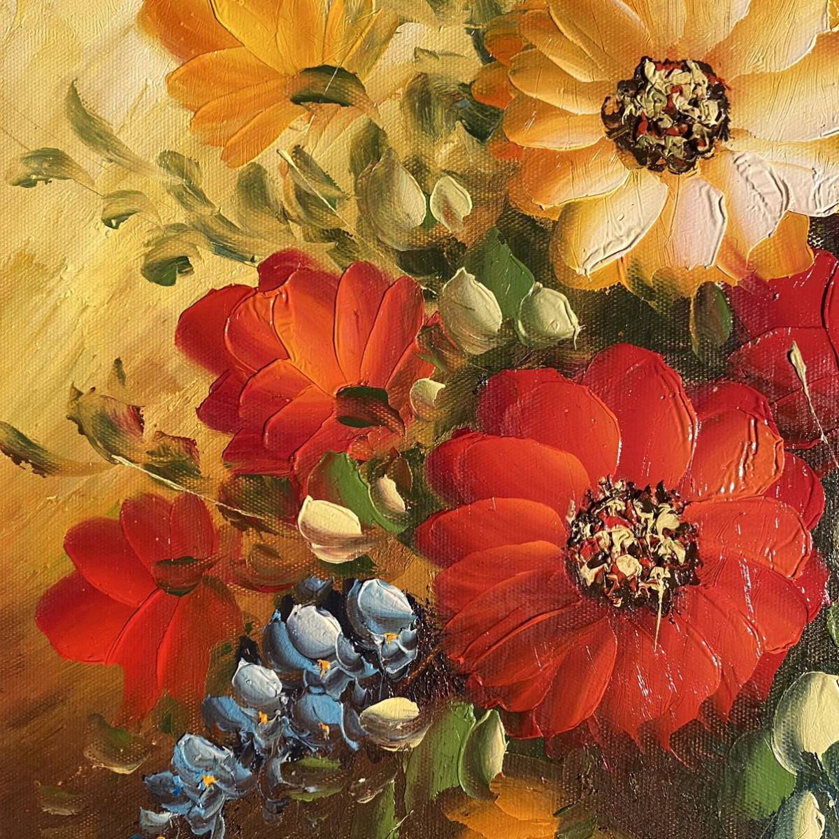 手書き油絵 花瓶の花 額付 絵画 インテリア 油彩画 ☆秀作☆ 手書き