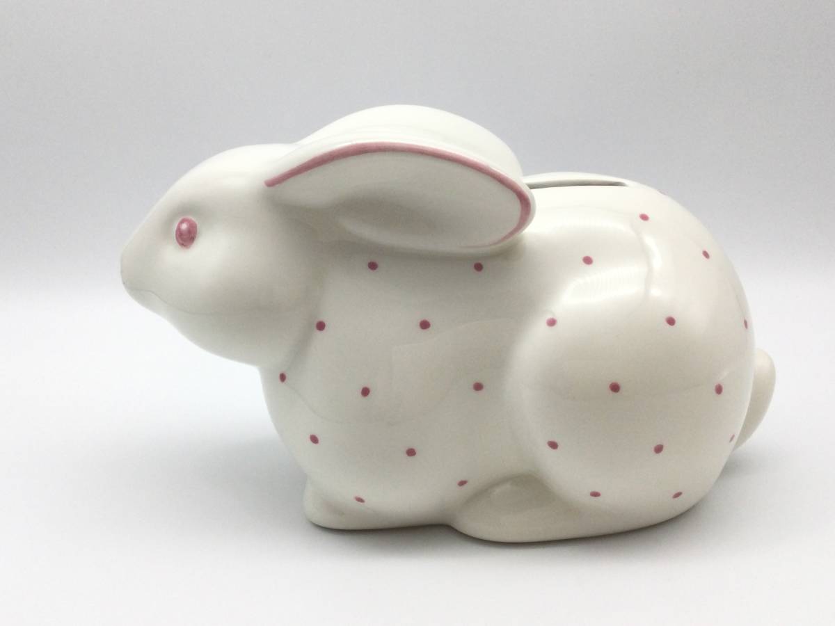 4101】ティファニー うさぎ貯金箱 ピンクウサギ 陶器 セラミック
