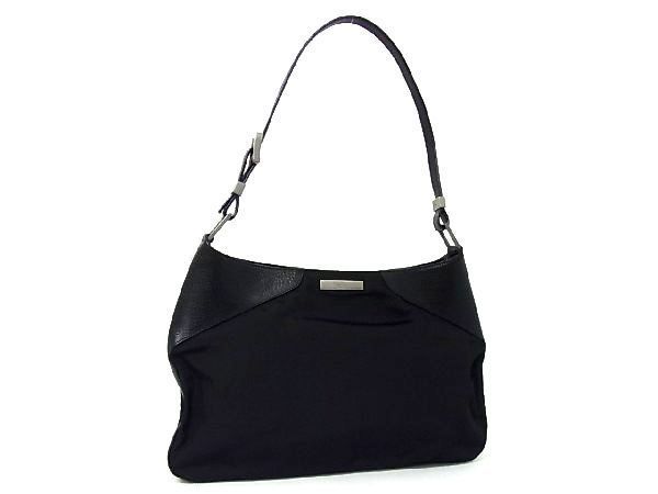 1円 ■美品■ GUCCI グッチ 001.3305.2853 ナイロン×レザー SV金具 ワンショルダーバッグ 肩掛けかばん レディース ブラック系 T0330fオ