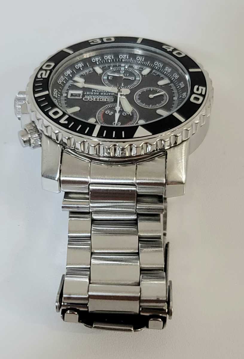クロノグラフ 7T62-0CV0 セイコー SEIKO メンズ QZ 1円 ブラック文字盤 腕時計 ジャンク デイト 7T62 ダイバー クオー クオーツ 動作品