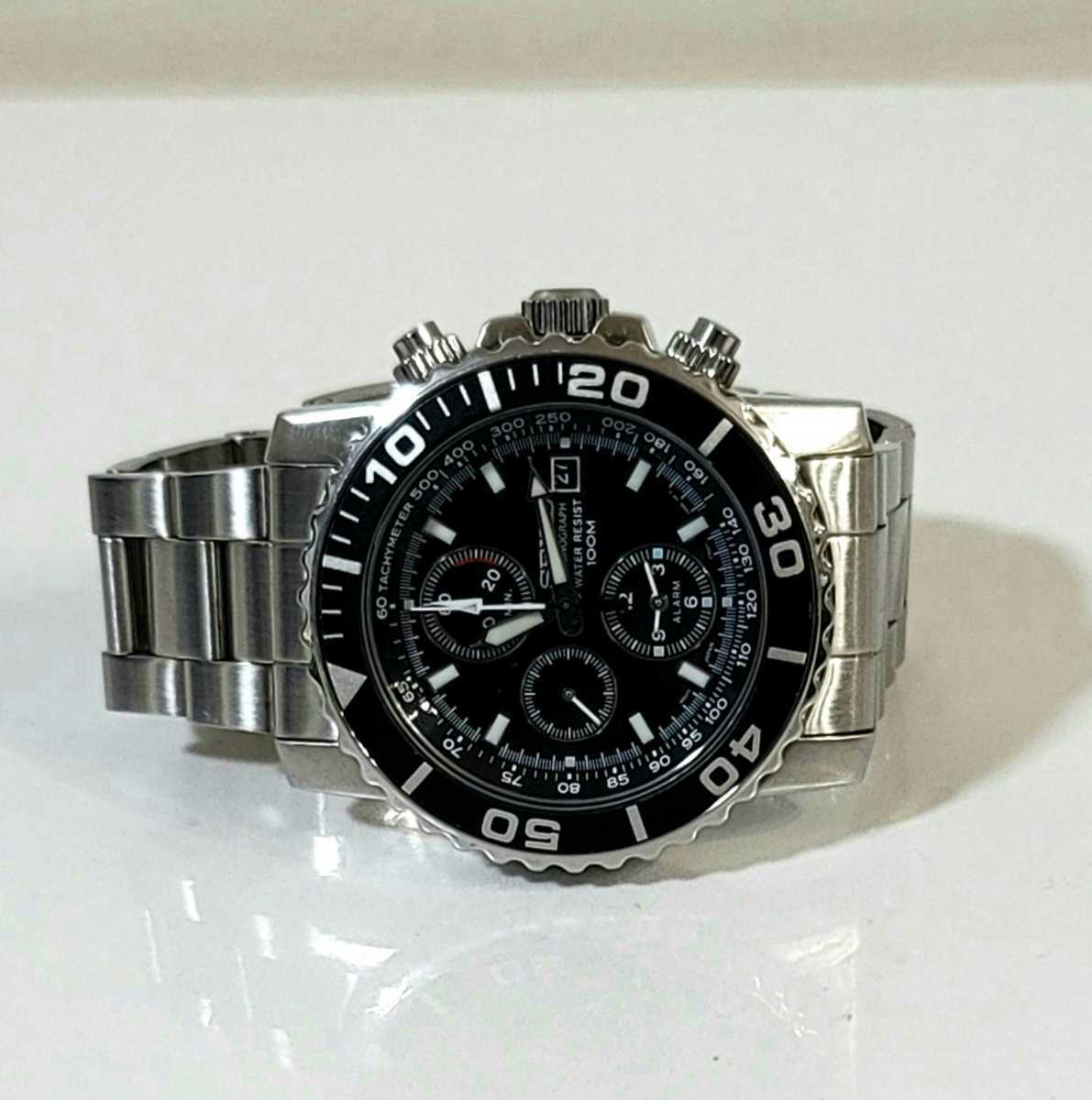 クロノグラフ 7T62-0CV0 セイコー SEIKO メンズ QZ 1円 ブラック文字盤 腕時計 ジャンク デイト 7T62 ダイバー クオー クオーツ 動作品
