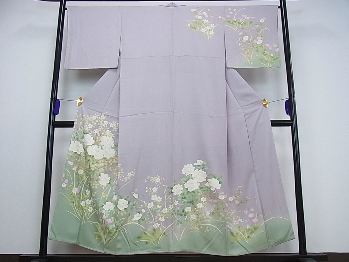 正絹訪問着美品逸品 狩猟文、作家、落款 金彩　美品逸品 暈し染め 金彩 逸品 正絹 平和屋着物□訪問着 草花文 平和 平和