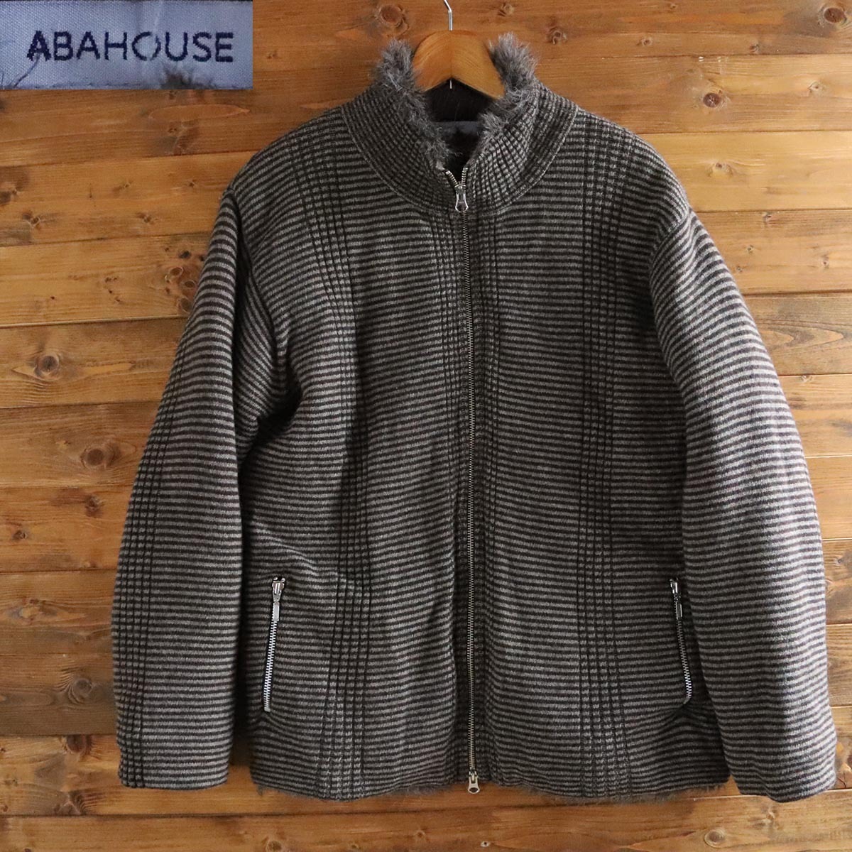 59/T10.25 ABAHOUSE アバハウス 裏ボア ニットジャケット ファー 