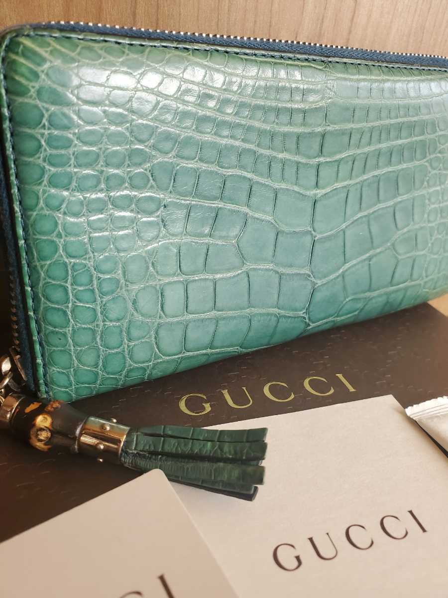 美品　グッチ　長財布　クロコダイル クロコ　ラウンドファスナー　