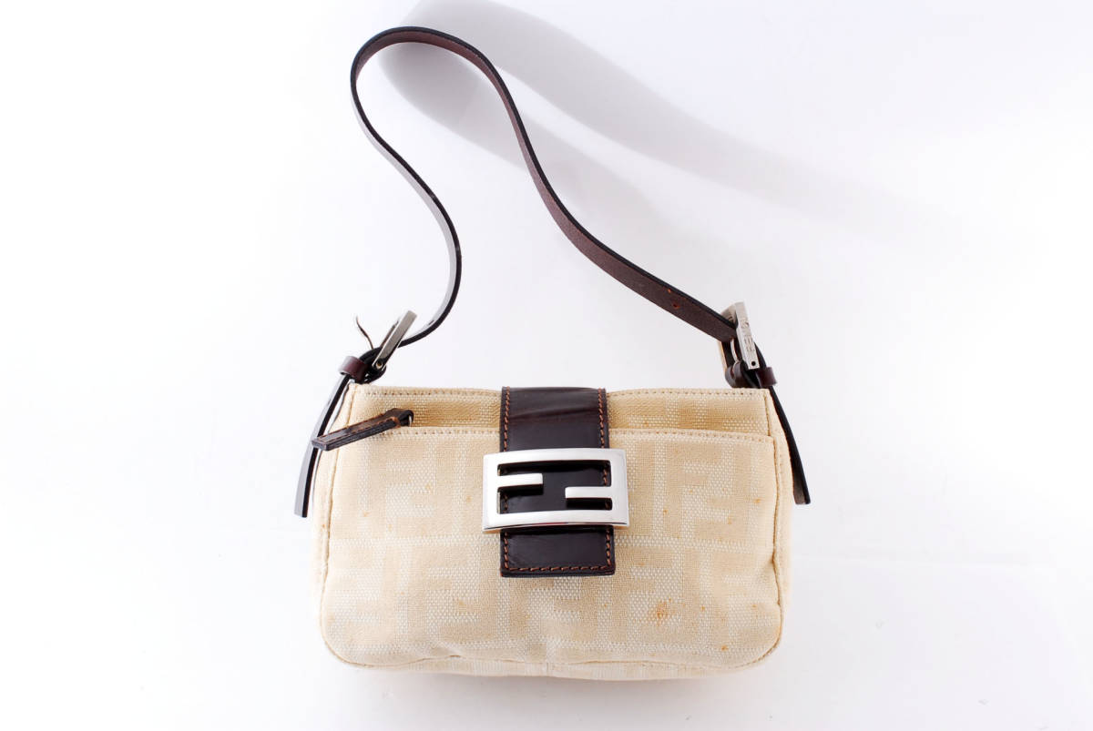 1円スタート】FENDI フェンディ ズッカ キャンバス レザー ミニポーチ 