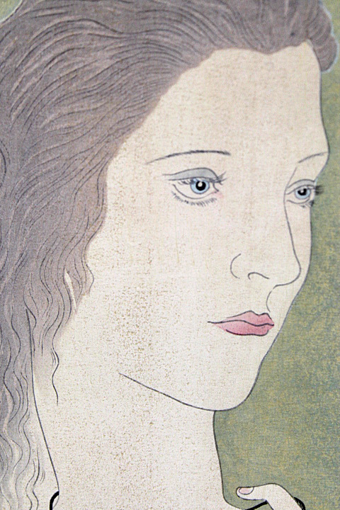 藤田嗣治 「或る女」赤いショールの女 額入り 版画 木版画