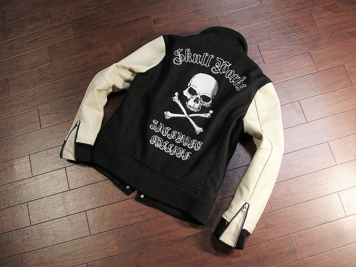 最安値，正規品 #25 JACKROSE ジャックローズ SKULLWORKS スカルワークス 袖牛革 スタジャン size 5(XLサイズ以上)｜売買されたオークション情報、yahooの商品情報をアーカイブ公開 - オークファン スタジアムジャンパー