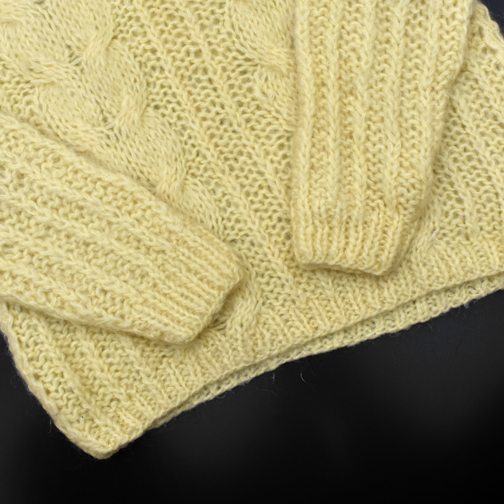 60s ビンテージ Mohair モヘア セーター ローゲージ HANDMADE イエロー size.S程