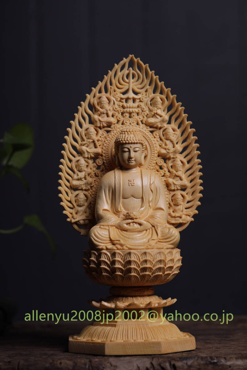 新作 木彫仏像 阿弥陀如来 十二支守り本尊 仏教美術 仏教工芸品 置物