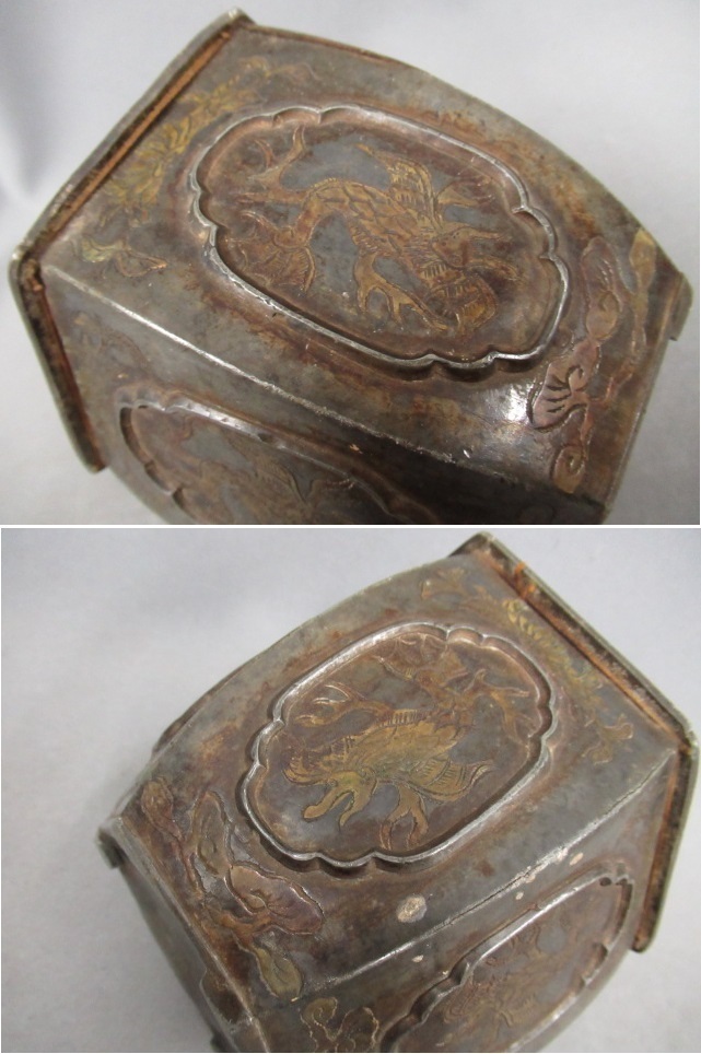 香炉 時代煎茶道具 六角 茶こぼし建水 在銘 重さ:235.5g 古