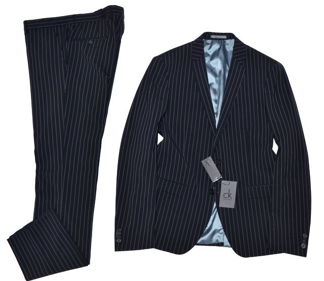 新品 Calvin Klein カルバンクライン 秋冬 メンズ 紳士 ビジネス テーラード ブレザー パンツ ストライプ スーツ サイズ 50