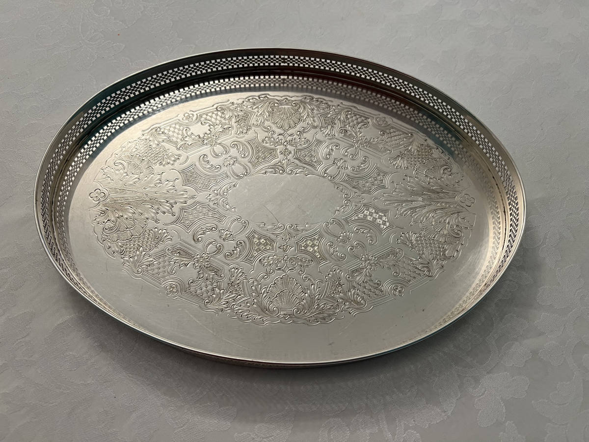 イギリスビンテージシルバープレートトレイSilver plate長丸2