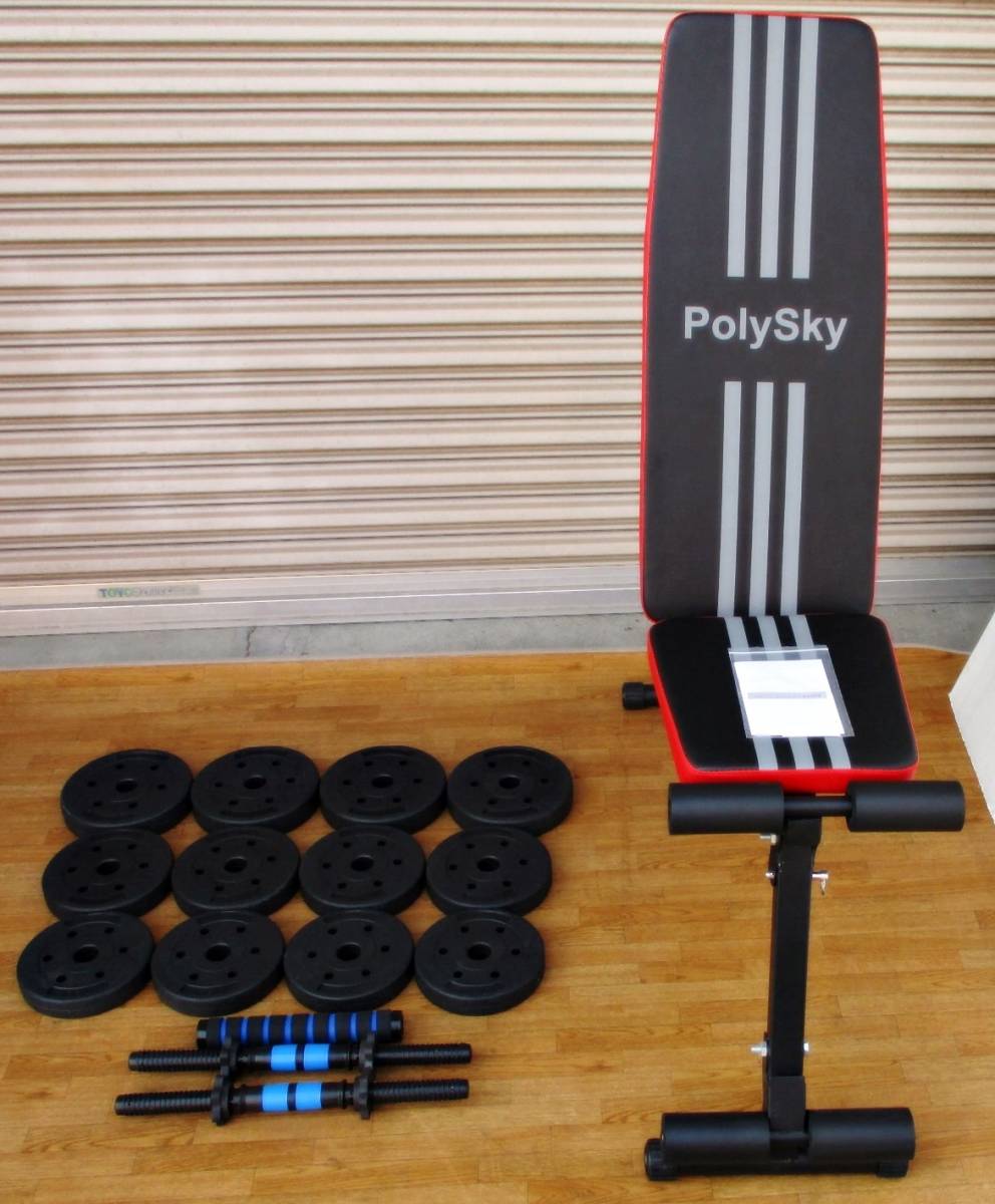 PolySky トレーニングベンチ フィットネスベンチ プラスチックダンベル　セットで　折り畳み　腹筋　筋トレ　ブラック