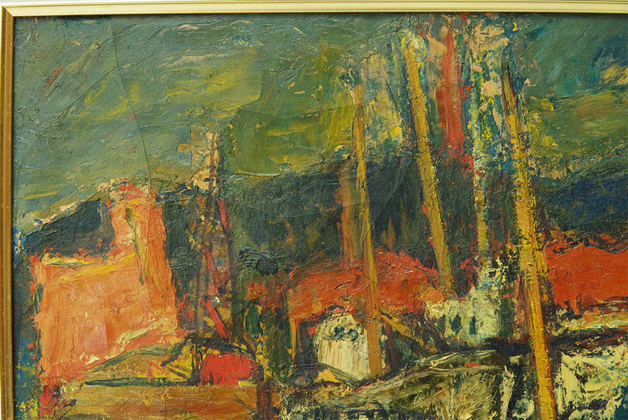 星守雄 『 清水の港 1959年 』 油彩 絵画 油絵 額装 洋画家 国画会会員