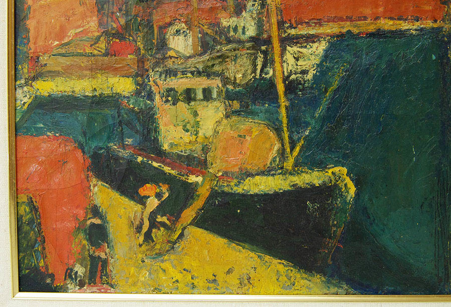 星守雄 『 清水の港 1959年 』 油彩 絵画 油絵 額装 洋画家 国画会会員