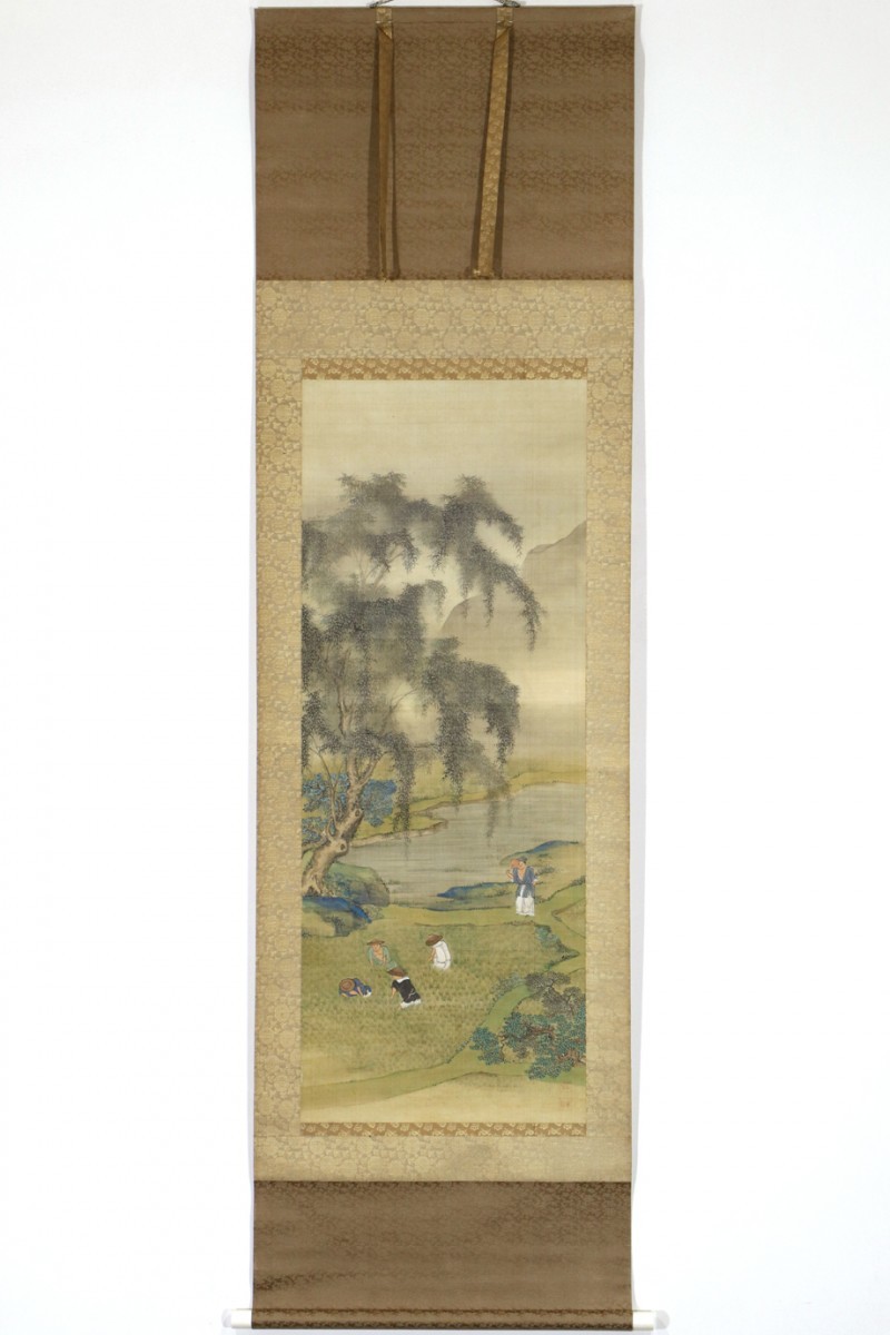 真作 佳品】掛軸「春木南溟 挿秧図 西成図 双幅」野賀岐山箱書 二重箱