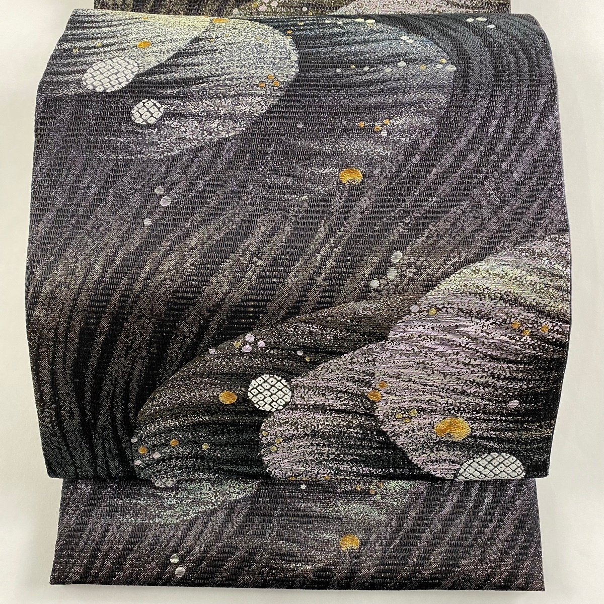 袋帯 美品 秀品 幾何学 金糸 箔 紫 六通 正絹 【中古】 ☆☆☆