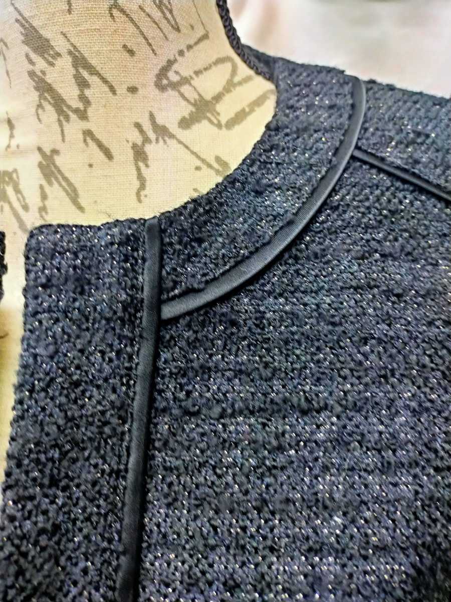 DKNY セットアップ ノーカラージャケット スーツ スカート 大きいサイズ15号～17号程度 ダナキャナン ビジュー装飾 セレモニー ノーカラージャケット（ノー 入卒&frasl;セレモニー&frasl;通勤ラメツイード ノーカラージャケットの通販 ラメ 黒 from セレモニースーツラメツイード
