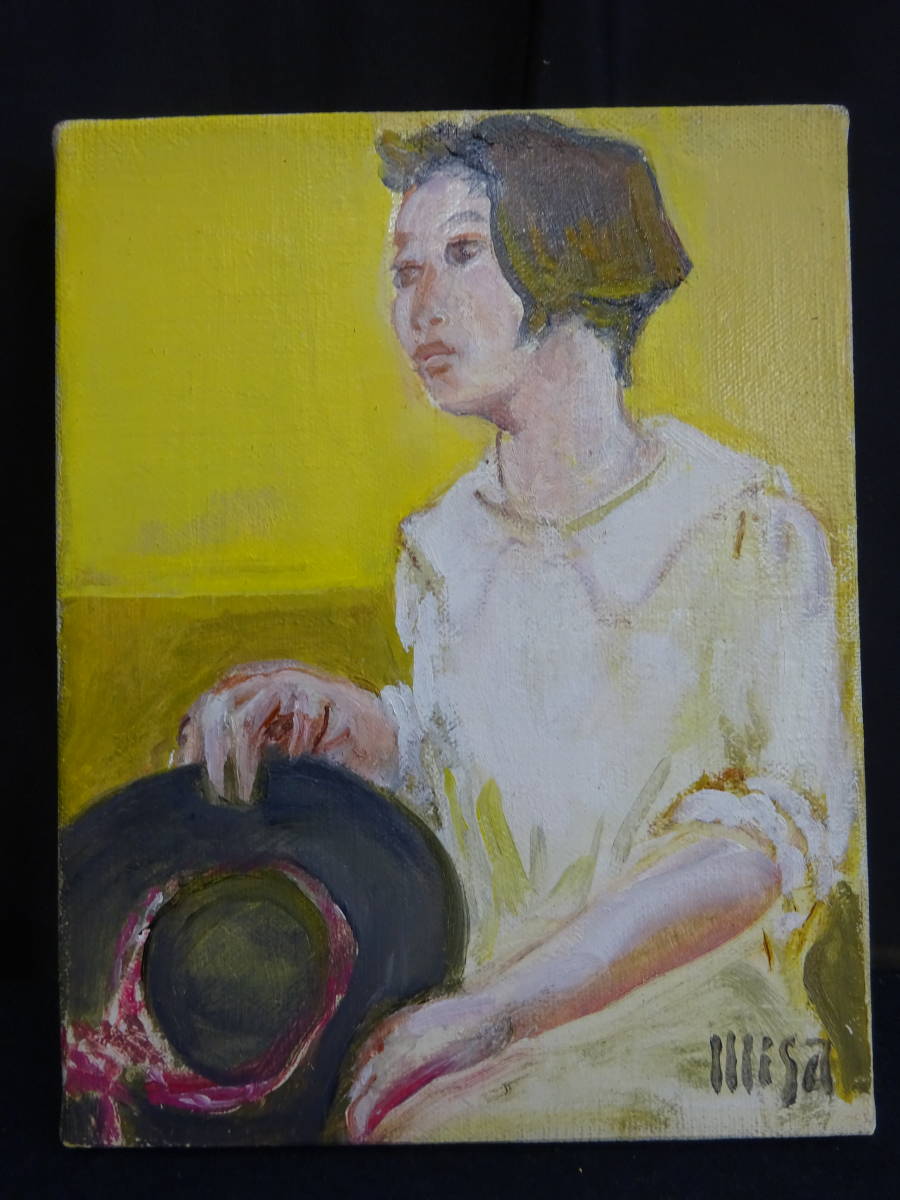 油彩画 【T29 肉筆 真作保証 沢村美佐子 少女像 F0 人物画 額装品 独立 