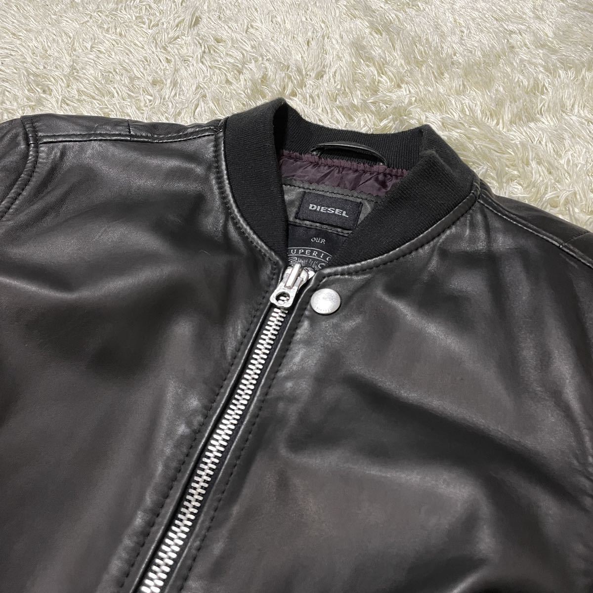 大人の色気】DIESEL ディーゼル 羊革 ラムレザー MA-1 ジャケット 中綿 