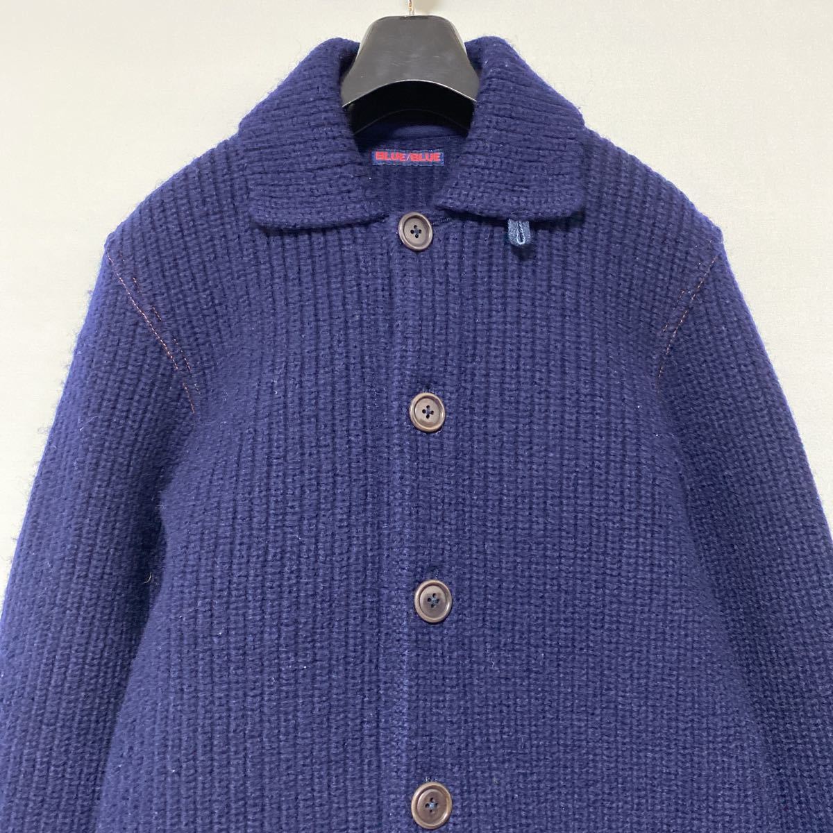 美品 名作 ブルーブルー 圧縮 ニット ウール ジャケット 2 M 