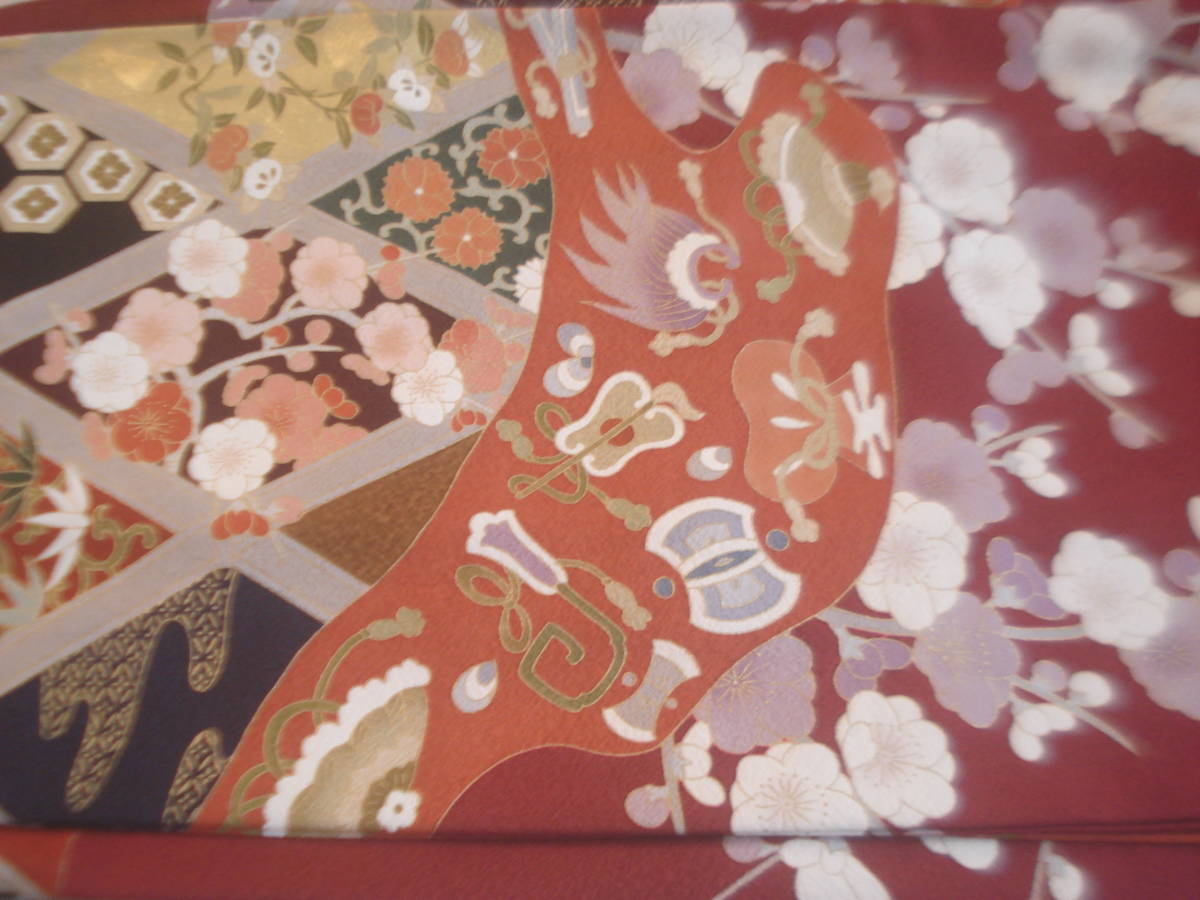 逸品 正絹振袖6点セットMサイズ 成人式 まだ間に合う！ 金駒刺繍8か 