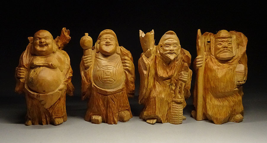緑屋xt□ 時代物 木彫 七福神 縁起物 木製彫刻 彫刻美術 i2s/12-078/6-