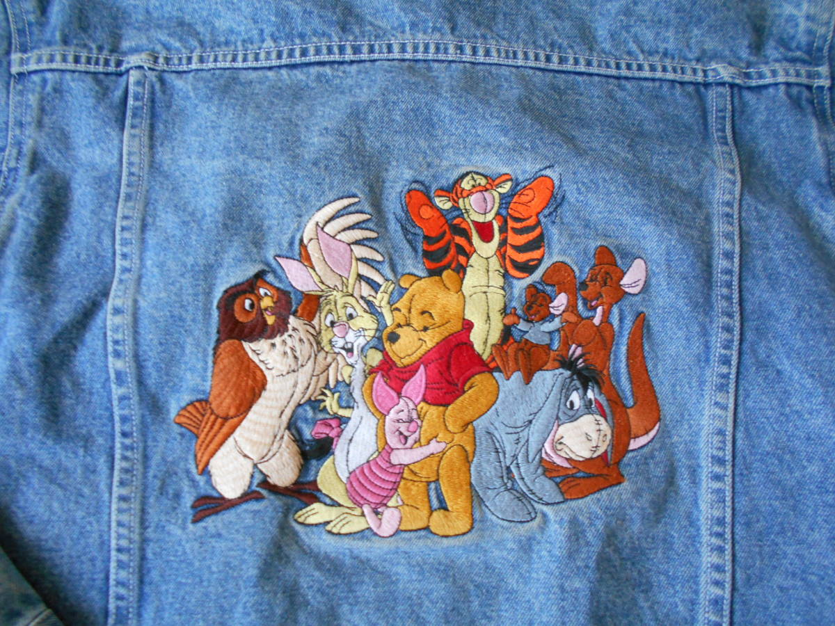 Disney ディズニー 刺繍 プーさん デニムジャケット Gジャン 90