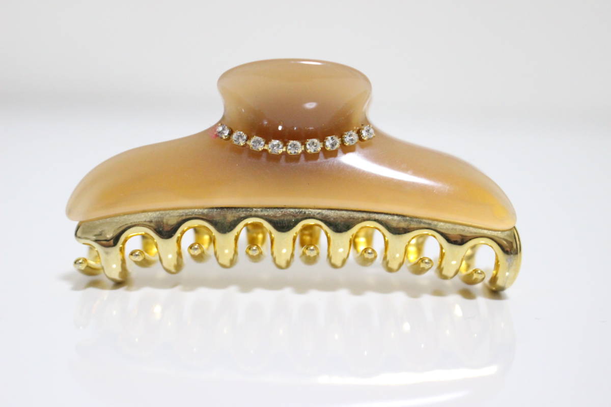 人気セール，限定SALE B766 美品 acca アッカ ニューコラーナクリップ ヘアクリップ バレッタ ヘアアクセサリー ベージュ クリア ゴールド スワロフスキー人気