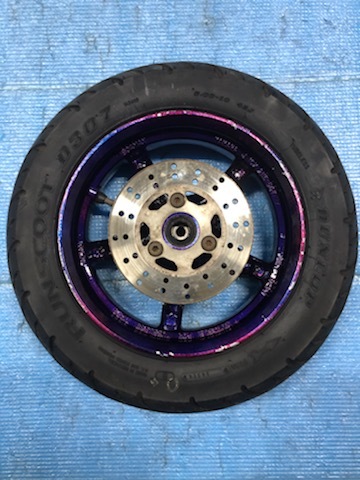 □SA39J ジョグZRエボⅡ 純正Fホイール キャンディ系 タイヤ付 中古品