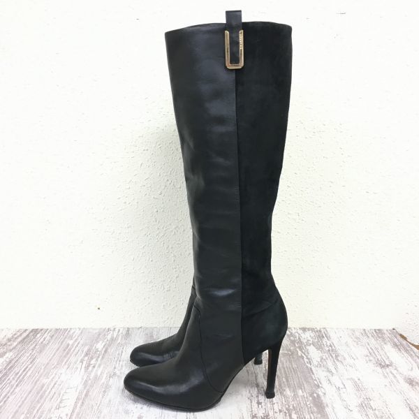 I93-K◇COACH コーチ ロングブーツ◇size36.5 レザー×スエード 黒 