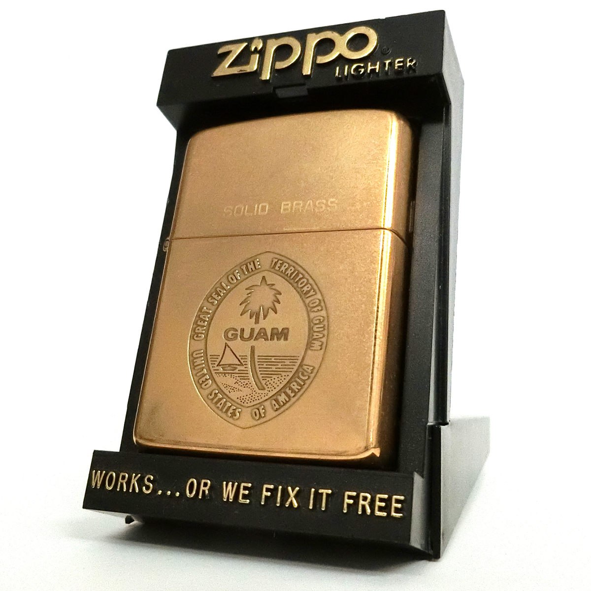 1989年製 Zippo SOLID BRASS オイルライター グアム ソリッド ブラス