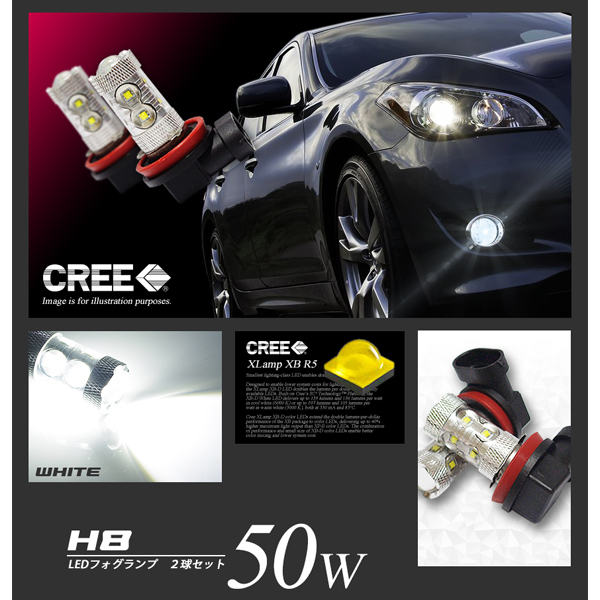 H8 CREE50W LED球 フォグランプ 白 ホワイト Pro推奨 安心の国内検査 送料無料