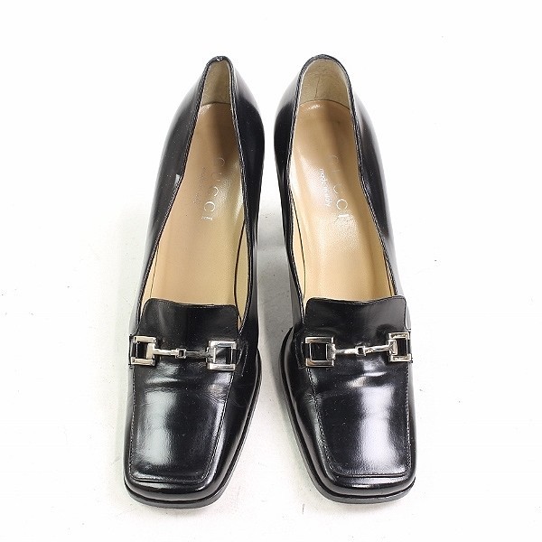 ◆GUCCI/グッチ ホースビット金具 レザー ハイヒール ローファー パンプス シューズ ブラック 6 1/2C