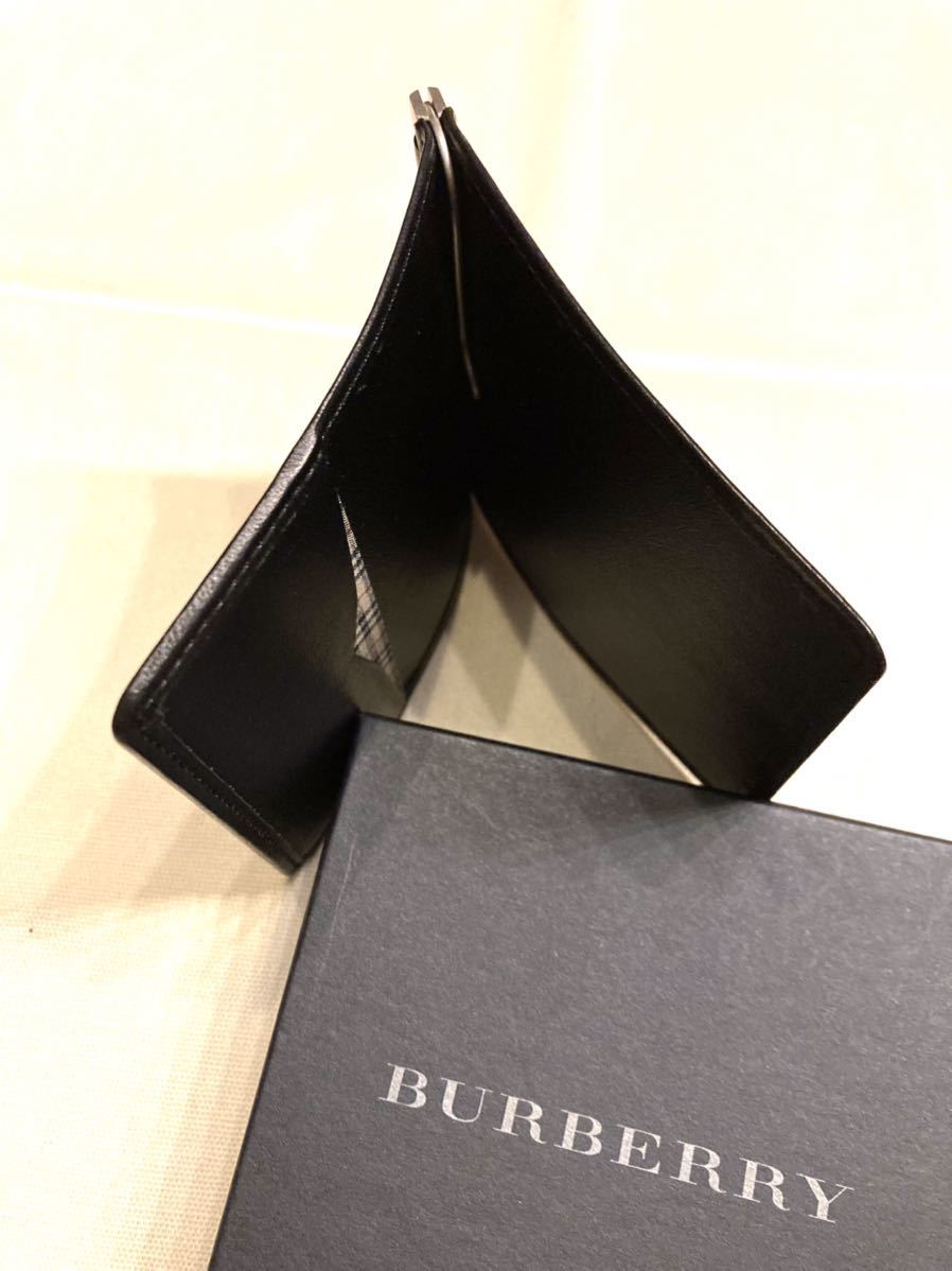 未使用品】BURBERRY バーバリー ブラックレザー マネークリップ お