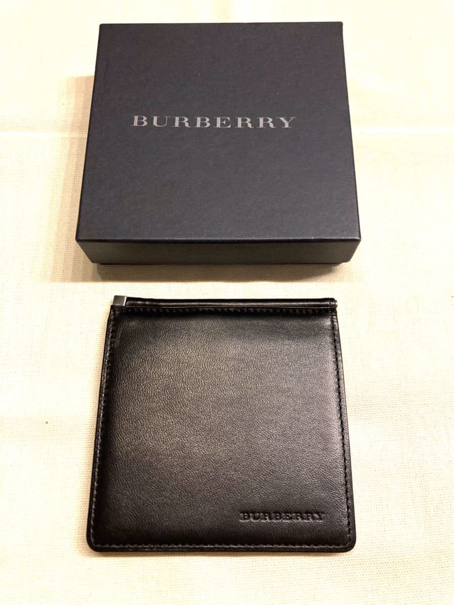 未使用品】BURBERRY バーバリー ブラックレザー マネークリップ お