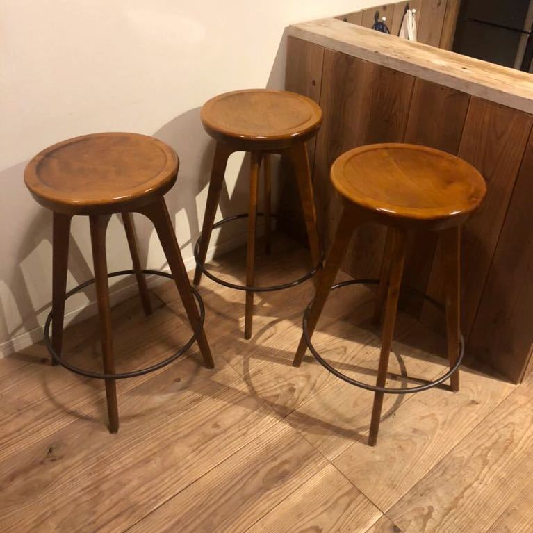 | STOOL Shop Online P.F.S. Stool LAB バーチェア Furniture,Chair, 椅子 布張り 天然木 木製 高さ60cm 3脚セット 足置付