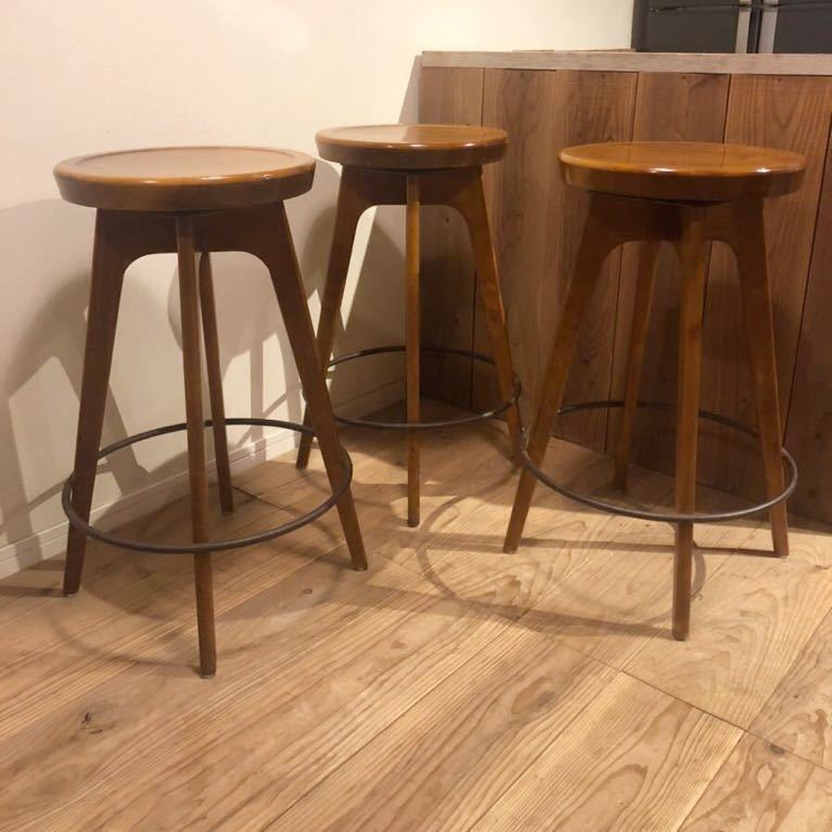 | STOOL Shop Online P.F.S. Stool LAB バーチェア Furniture,Chair, 椅子 布張り 天然木 木製 高さ60cm 3脚セット 足置付