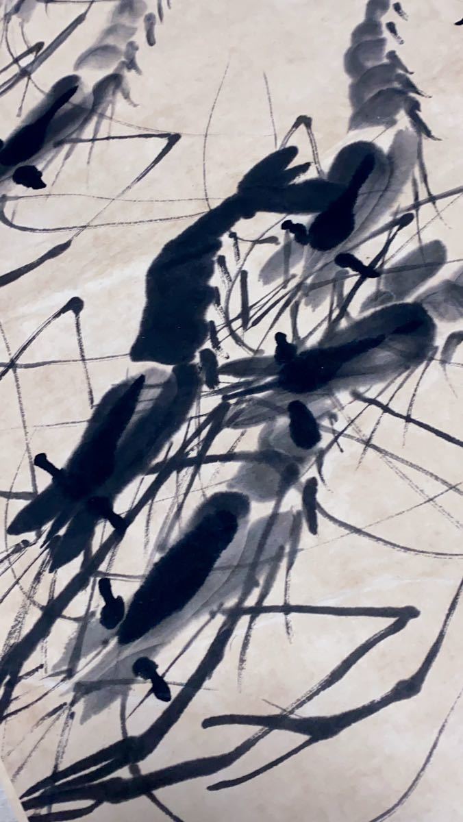 ☆藏品☆中国近代名家 斉白石 斎白石 エビ 肉筆 芯絵 近現代 水墨画
